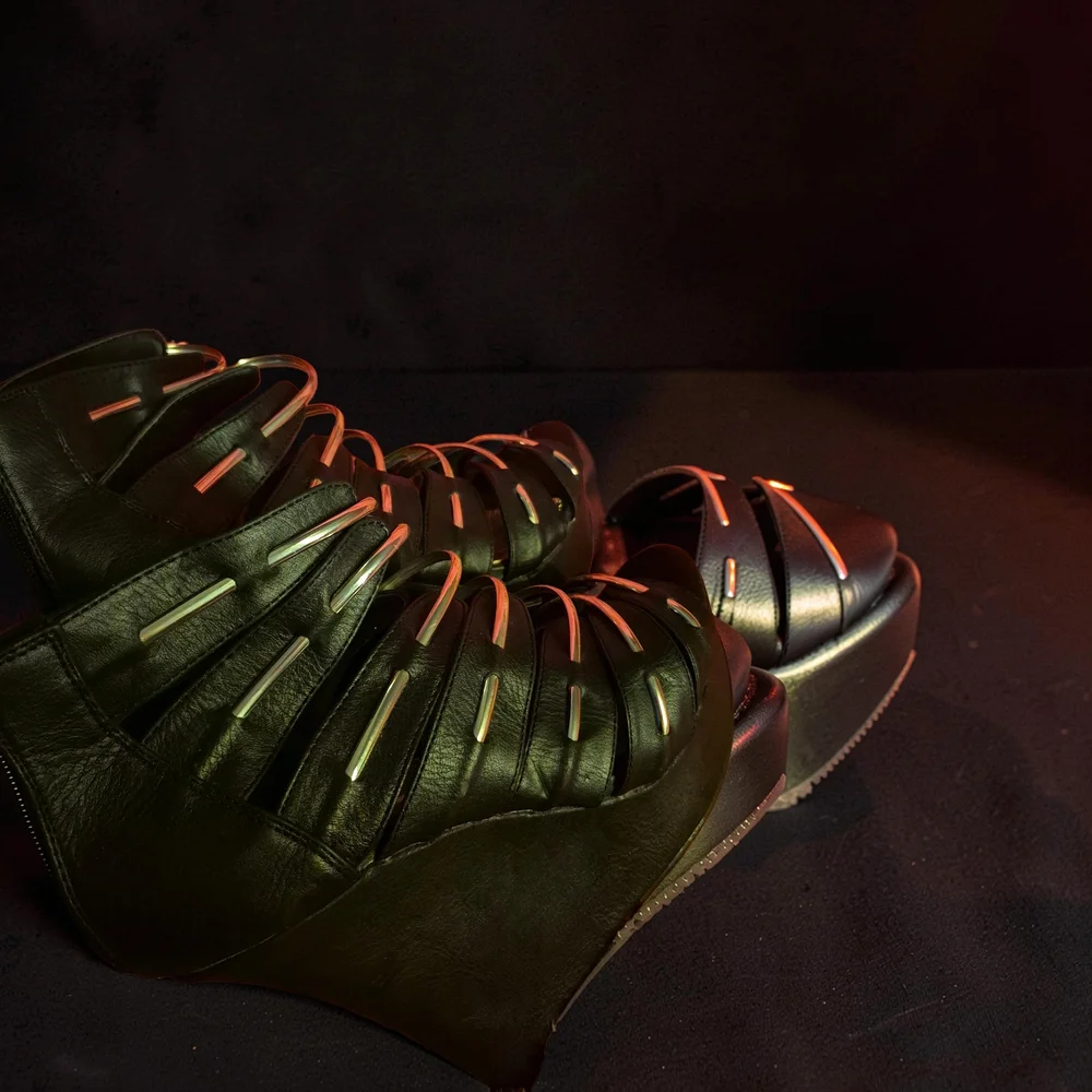 Hot Tomato BLACK Strappy Wedge Sandals with SILVER Accents - Picture 5 of 5